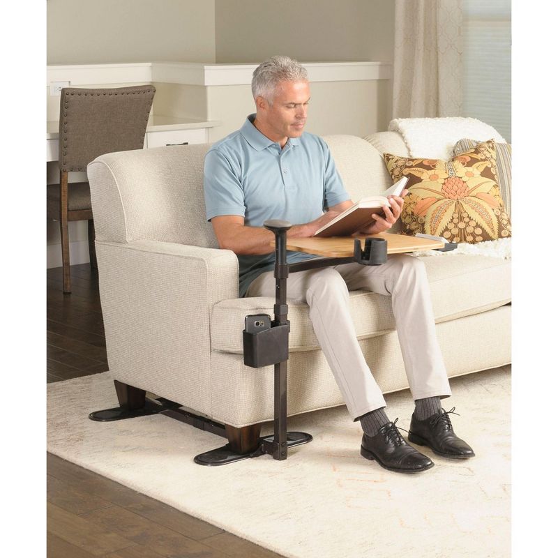 Bamboo Swivel TV Tray with Adjustable Height and Cup Holder