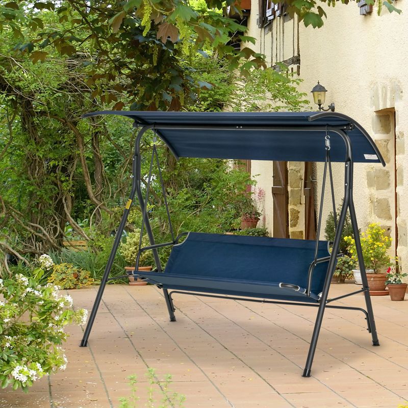Outsunny 3-Person Porch Swing with Stand, Outdoor Swing for Patio Porch with Adjustable Tilt Canopy & Comfortable Swing Bench-Style Seat, Steel Frame, 3 of 10