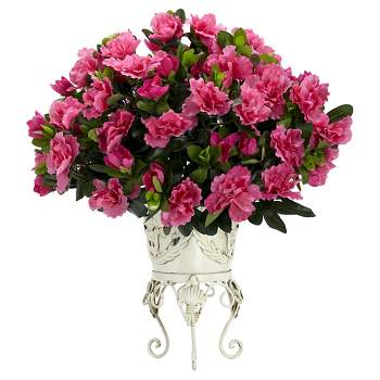 Nearly Natural Azalea with Metal Planter Silk Plant Pink