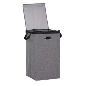 Laundry Hamper with Lid, Sturdy Polyester Sides with Attached Magnetic Lid, Gray - 1 of 4
