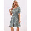 INSPIRE CHIC Women's Vintage Floral Peter Pan Collar High Waist Puff Sleeve A-line Midi Dress - 2 of 4
