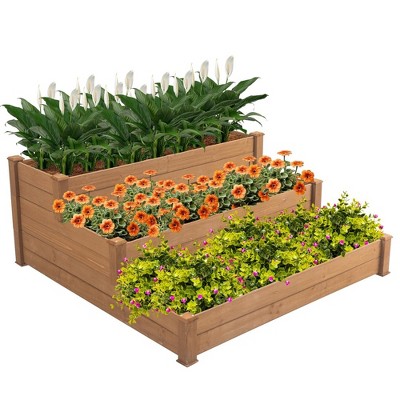 3 Tier Wooden Raised Garden Bed,Tiered Outdoor Elevated Flower Box,Horticulture Open-Bottom Planter Raised Garden Bed,Vegetables Growing Planter