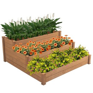 3 Tier Wooden Raised Garden Bed,Tiered Outdoor Elevated Flower Box,Horticulture Open-Bottom Planter Raised Garden Bed,Vegetables Growing Planter Brown - 1 of 4