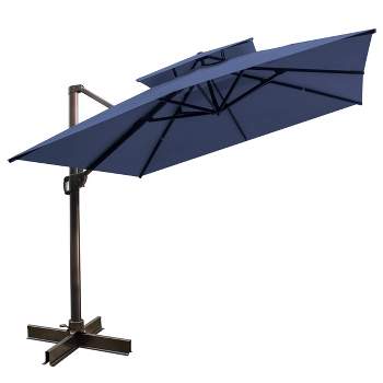 10' x 10' Square Outdoor Double Top Aluminum Offset Cantilever Hanging Patio Umbrella Navy - Crestlive Products