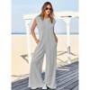 Imily Bela Womens Comfortable Summer Striped Short Sleeve Wide Leg Jumpsuit with Buttons Pockets for Beach Everyday - 3 of 4