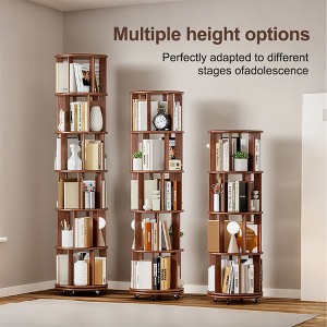 Lycvki Round Walnut Wood Rotating Bookshelf on Wheels for Small Space - 1 of 4