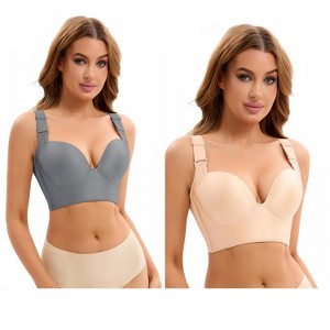 INSPIRE CHIC 2 Pcs Women's Wirefree Convertible Tummy Control 6 Hooks Push Up Bras - 1 of 4