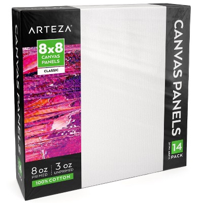 Arteza Canvas Panels, Classic, White, 8"x8", Blank Canvas Boards for Painting - 14 Pack (ARTZ-8347)