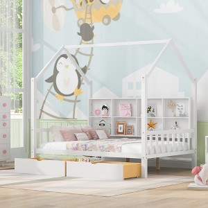 Wooden Platform House Bed with Trundle and Shelf-ModernLuxe - 1 of 4