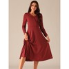 Seta T Women's Fall Faux Wrap V Neck Puff Long Sleeve Midi Swing Dress - 3 of 4