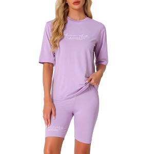 INSPIRE CHIC Women's Summer Pajamas Short Sleeve T-Shirt with Bodycon Shorts Workout Lounge Sets - 1 of 4