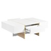 Minimalist High Gloss Coffee Table with 2 Drawers, Multi-Storage Rectangle Sofa Table with Golden Wood Grain Legs, Center Table for Living Room, White - 2 of 4