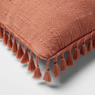 Terracotta Cotton Slub Tassel Square Throw Pillow