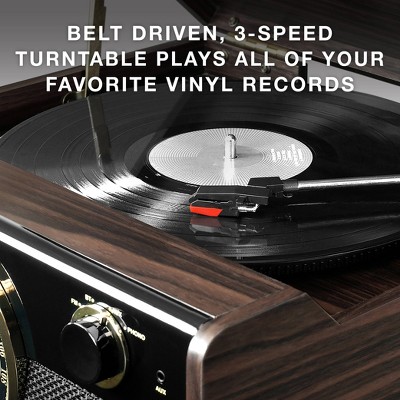 Gray Mid Century Modern Bluetooth Record Player with AM/FM Radio