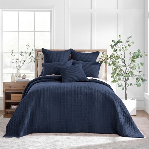 Mills Waffle Navy King Bedspread Set - Levtex Home : Target