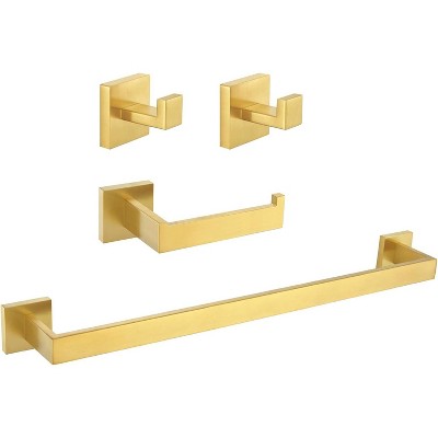Mixxidea Square Toilet Paper Holder Bundle with Single Towel hook 2 PCS, Towel Bar (Brushed Gold)