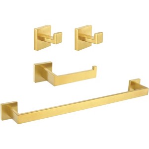 Mixxidea Square Toilet Paper Holder Bundle with Single Towel hook 2 PCS, Towel Bar (Brushed Gold) - 1 of 3