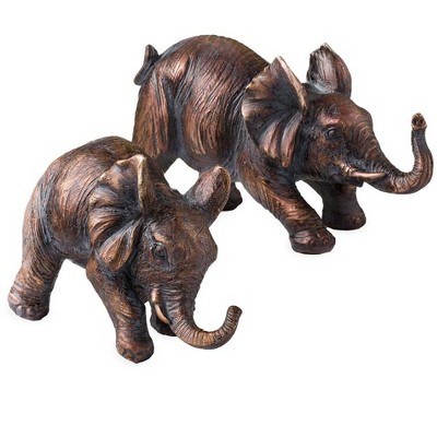 Wind & Weather Mama Elephant and Baby Bronze-Colored Shelf Sculpture