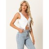 Allegra K Women's V Neck Solid Lace Trim Cami Tie Front Sleeveless Crop Tops - 4 of 4