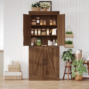 Fulvari 71" Tall Kitchen Pantry Cabinet, Wooden Coffee Bar Cabinet with Adjustable Shelves, Cupboard Storage Cabinet for Living Room Kitchen Bathroom - 1 of 4