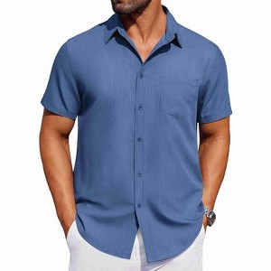COOFANDY Men's Short Sleeve Button Down Shirt Casual Untucked Dress Shirt Stretch Denim Shirt - 1 of 4