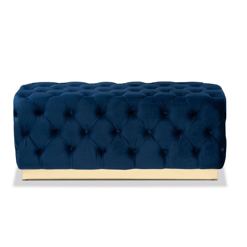 Corrine Velvet Fabric Upholstered and PU Ottoman Navy Blue/Gold - Baxton Studio, 3 of 9