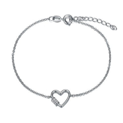 Guili Sparkling White Gold-Plated Heart Bracelet for Kids & Teens – Adjustable Fit with Dazzling Cubic Zirconia Charm - image 1 of 3