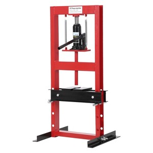 6-Ton Hydraulic Press, Heavy Duty H-Frame Garage Floor Press with 3-Hole Adjustable Table Height & Plates, 13000lb Capacity, Red - 1 of 4