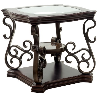 Vynxaria Marble Accent End Tables - Glass Top Side Table with Elegant Design (26.3"Lx26.3"Wx24"H)