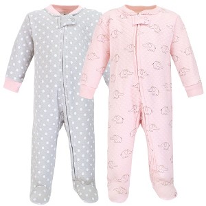 Hudson Baby Infant Girl Premium Quilted Zipper Sleep and Play, Pink Gray Elephant - 1 of 4