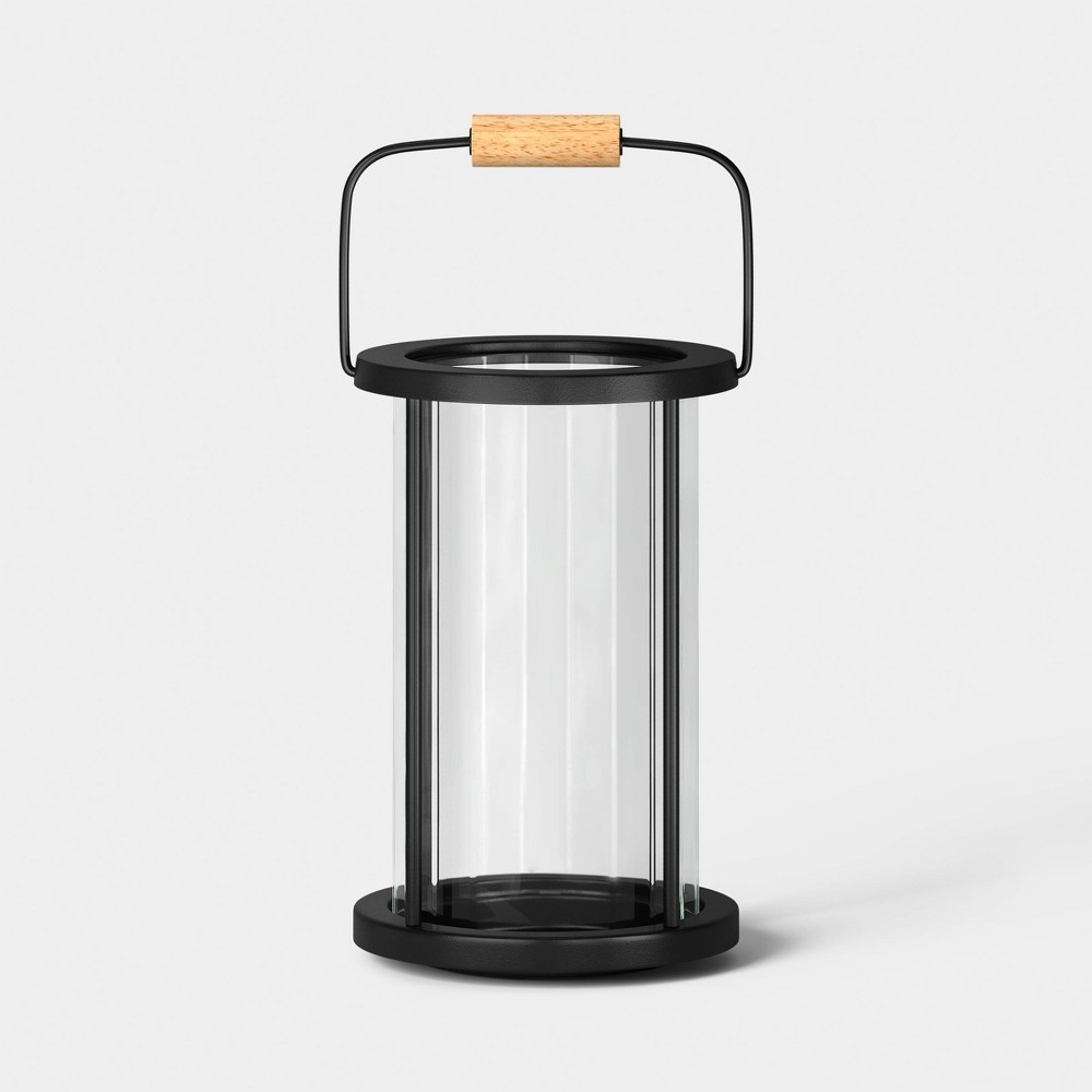 9.25"x6.5" Metal and Glass Outdoor Pillar Candle Holder Black - Threshold™