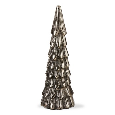 tag Large Cast Aluminum Tree Decor - Decorative Holiday Sculpture for Christmas - Silver Tree Accent - 10" Tall
