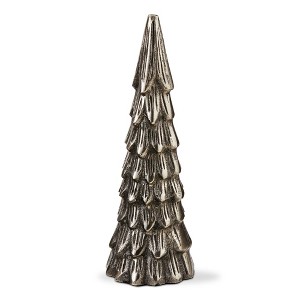 tag Large Cast Aluminum Tree Decor - Decorative Holiday Sculpture for Christmas - Silver Tree Accent - 10" Tall - 1 of 2