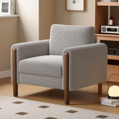 Oversized Accent Chair, Upholstered Living Room Chairs Single Sofa Chair with Walnut Legs, Curved handrail, Green