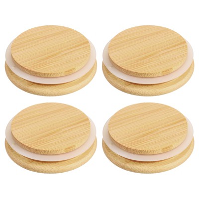 Unique Bargains Wide Mouth Mason Jar Bamboo Lids with Silicone Sealing Rings 4 Pcs