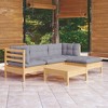 vidaXL Solid Pinewood Patio Lounge Set 5 Piece with Cushions - Brown and Gray - 2 of 4