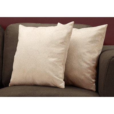 Set of 2 Beige Velvet Square Accent Pillows