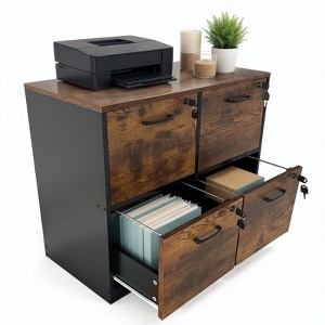 GustoWave 4 Drawer File Cabinet with Lock, Wooden File Cabinet for Home Office, Vertical Filing Cabinets for A4 /Letter, Rustic Brown - 1 of 4