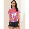 Allegra K Women's Party Metallic Short Sleeve Textured Shiny T-shirts - 3 of 4