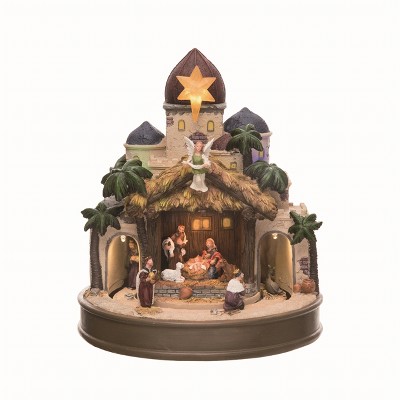 Transpac Resin 11.5 in. Multicolor Christmas Light Up Musical Nativity