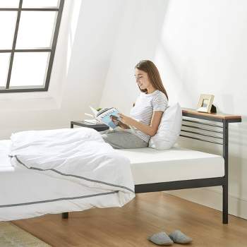 Hylle Metal Platform Bed with Low Headboard Shelf Black - Mellow