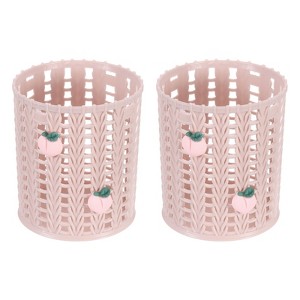 Unique Bargains Plastic Peach Decor Large-capacity Decorative Pencil Holder Pink 3.1x3.1x3.9 Inch - 1 of 4