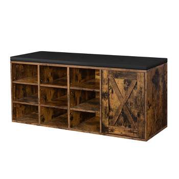 VASAGLE Storage Bench with Cupboard and 9 Open Compartments 11.8 x 43.3 x 18.9 Inches Rustic Brown