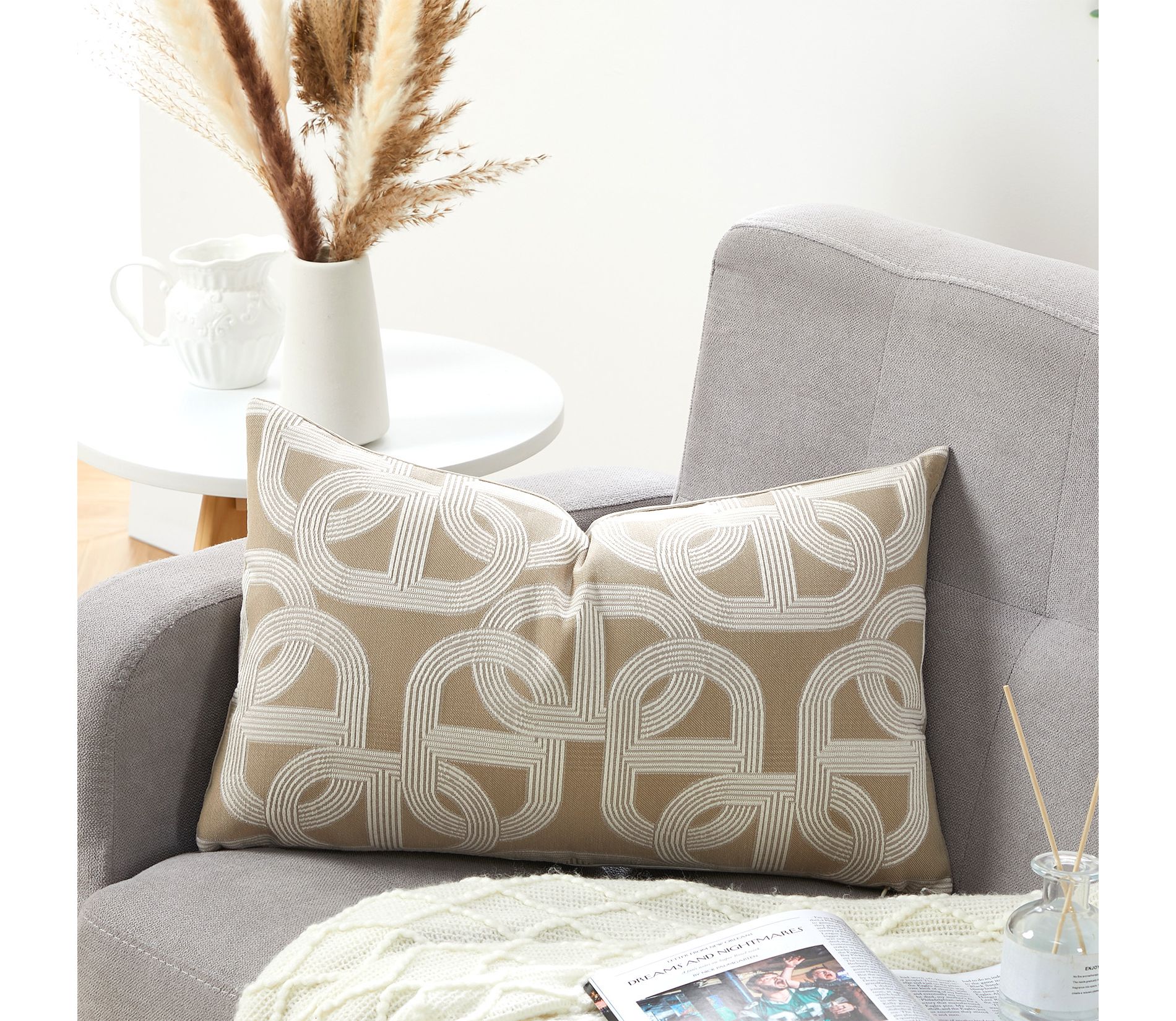 Lumbar Throw Pillow Cover, Polyester Yarn-Dyed Jacquard Horseshoe Pattern, Decorative Cushion Case for Couch Sofa Living Room Bedroom