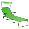 vidaXL Patio Lounge Chair Folding Sunlounger Outdoor Sunbed with Canopy Steel - Green - 2 of 4