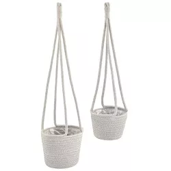 mDesign Woven Cotton Rope Indoor Hanging Baskets for Plants, Set of 2, Dark Gray