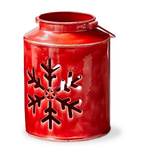 tag Red Snowflake Enamel Lantern - Small Candle Holder for Pillar Candles, 6x6x8 in, Perfect for Christmas Decor - 1 of 2