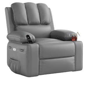 Oversized Leather Power Recliner Chair with Massage, Heat, and 360-Degree Swivel - 1 of 4