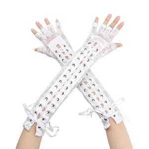 INSPIRE CHIC Women's Lace Up Half Finger Gloves - 1 of 4