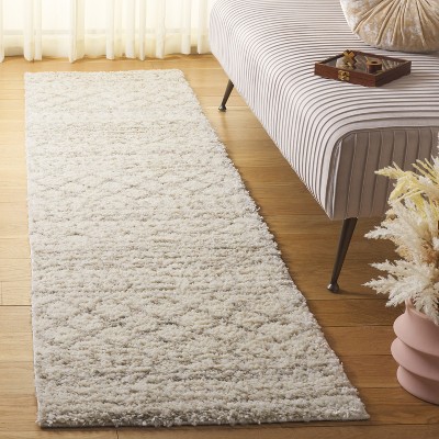 Ivory Synthetic Shag Reversible Runner Rug